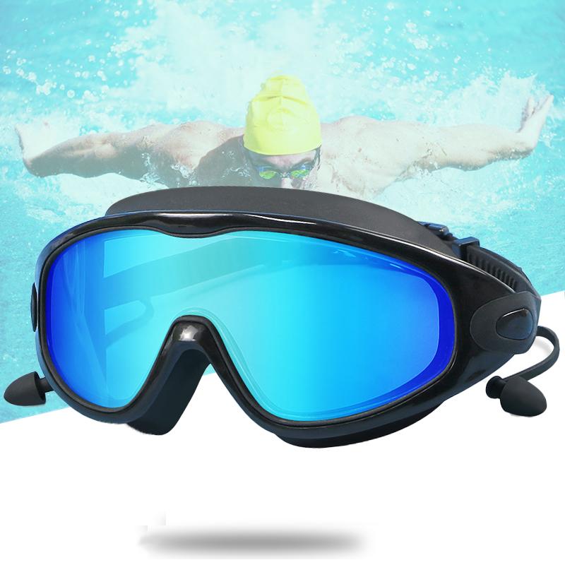 Adult Silicone Waterproof Swimming Glasses Plating Clear Anti-Fog Large Frame Diving Goggles Swim Sports Eyewear with Earplug