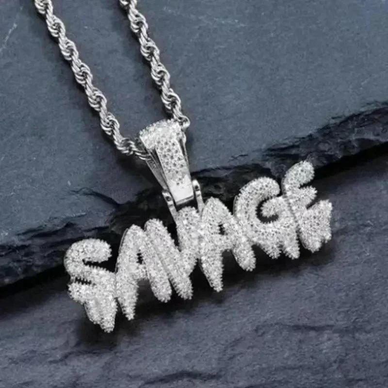 Блестящий ледяной кулон Savage с кубическим цирконием, ожерелье с буквой для мужчин и женщин, хип-хоп, рок, рэп, вечеринка, украшения