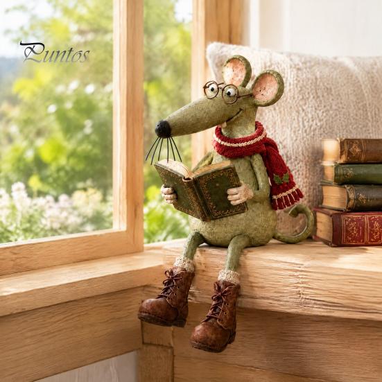 Декоративная мышь для полок причудливый книжный полкодержатель, винтажная фигурка любителя книг из смолы с очками, женский офисный декор и сапоги, милая мини