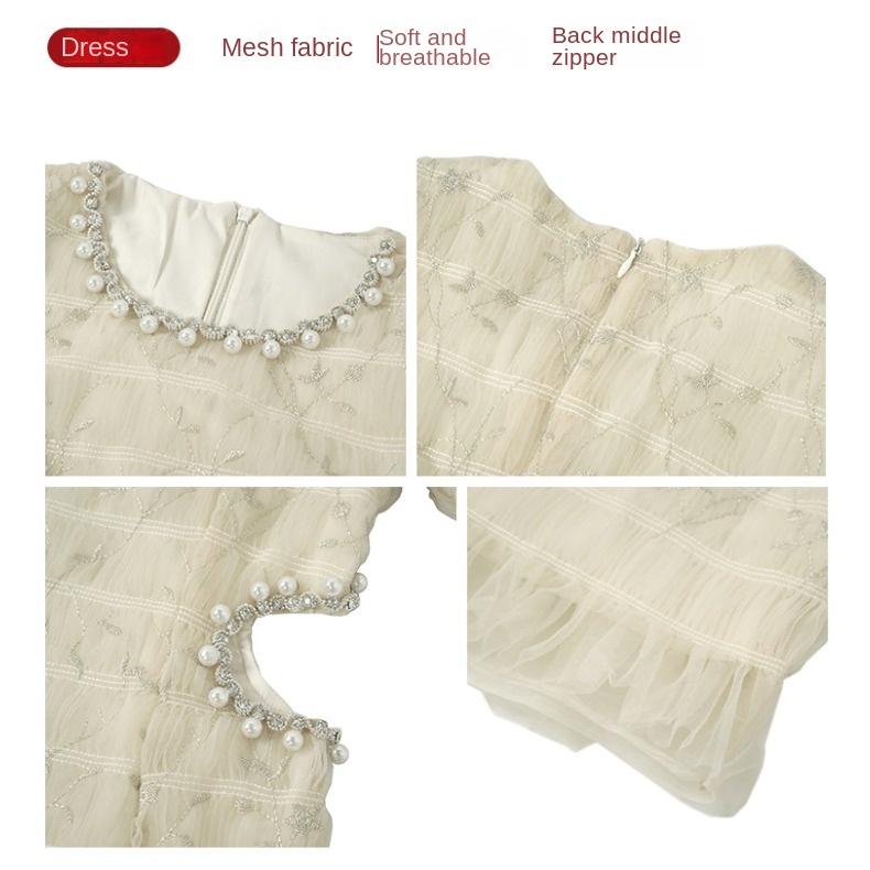 GMXIA Летнее милое темпераментное сетчатое платье с круглым вырезом, инкрустированным бриллиантами и вышивкой, с деревянными ушками для женщин