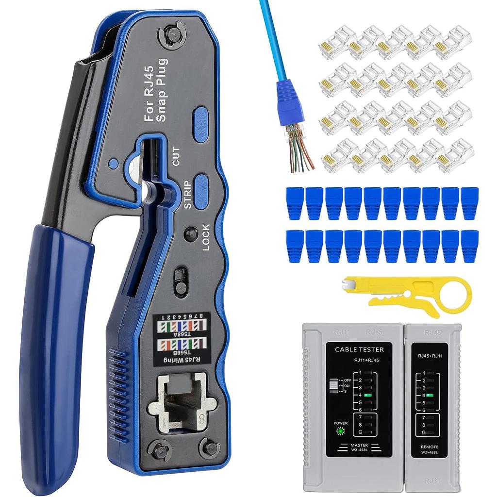 ZoeRax Комплект инструментов для обжима RJ45 CAT6 CAT5E Проходной обжимной инструмент для Ethernet-кабеля Cat5e Cat6 8P8C Модульные разъемы(Батарея в комплект не входит)