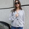 2025 Autumn/Winter Women's V-Neck Solid Color Loose Knit Cardigan