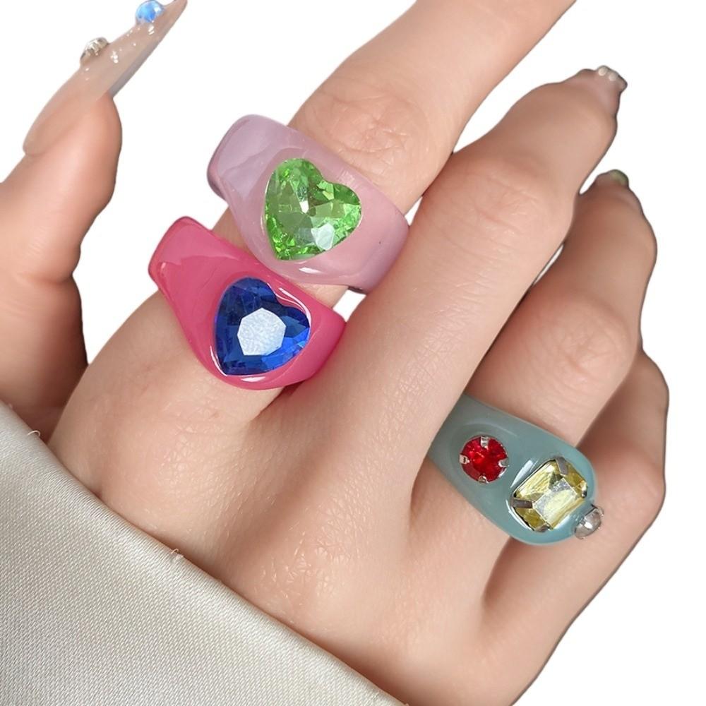 Геометрическое кольцо конфетного цвета Корейский стиль Большое однотонное кольцо-купол Кольцо из смолы со стразами Ювелирные изделия Подарки