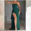 Off Shoulder Elegant High Waist Split Maxi Dress Sexy Club Outfits for Women 2025 Spring Summer New Solid Color Strapless Ruched Evening Dresses