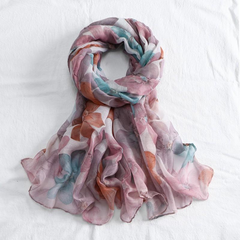 New Shawl Women's Lightweight Floral Print Balinese Yarn Long Towel Retro Tie-dyed Silk Scarf