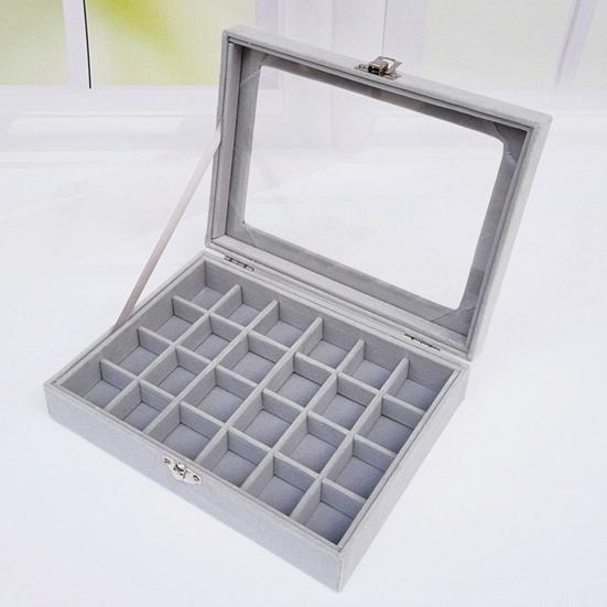 Earring Box Dust-proof Divided Grids Furry Surface Ring Bracelet Display Organizer for Home