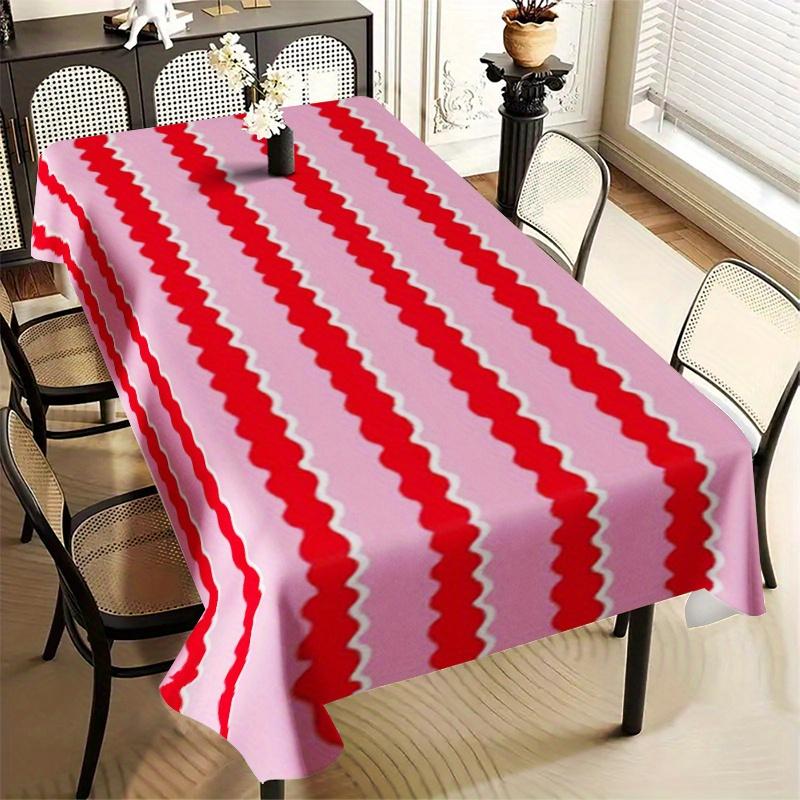 Vibrant Red And Pink Striped Rectangular Polyester Tablecloth Colorful Kitchen Dining Table Decor Cloth