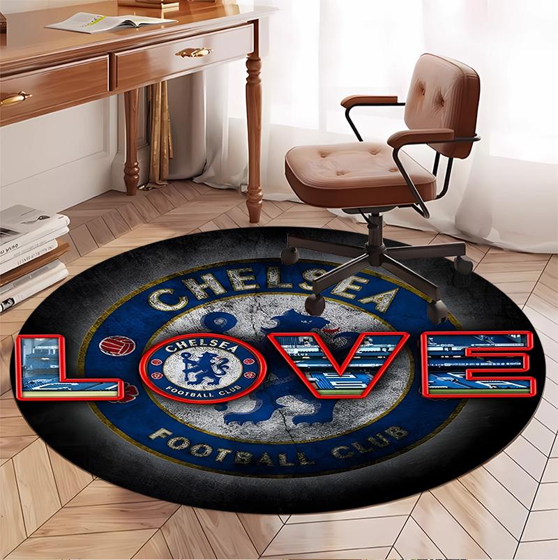 Chelsea F.C Pattern Round Rug, Indoor/Outdoor Mat, for Picnic, Gameroom, Bedroom, Office, Living Room, Home Decor Carpet, Birthday Gift