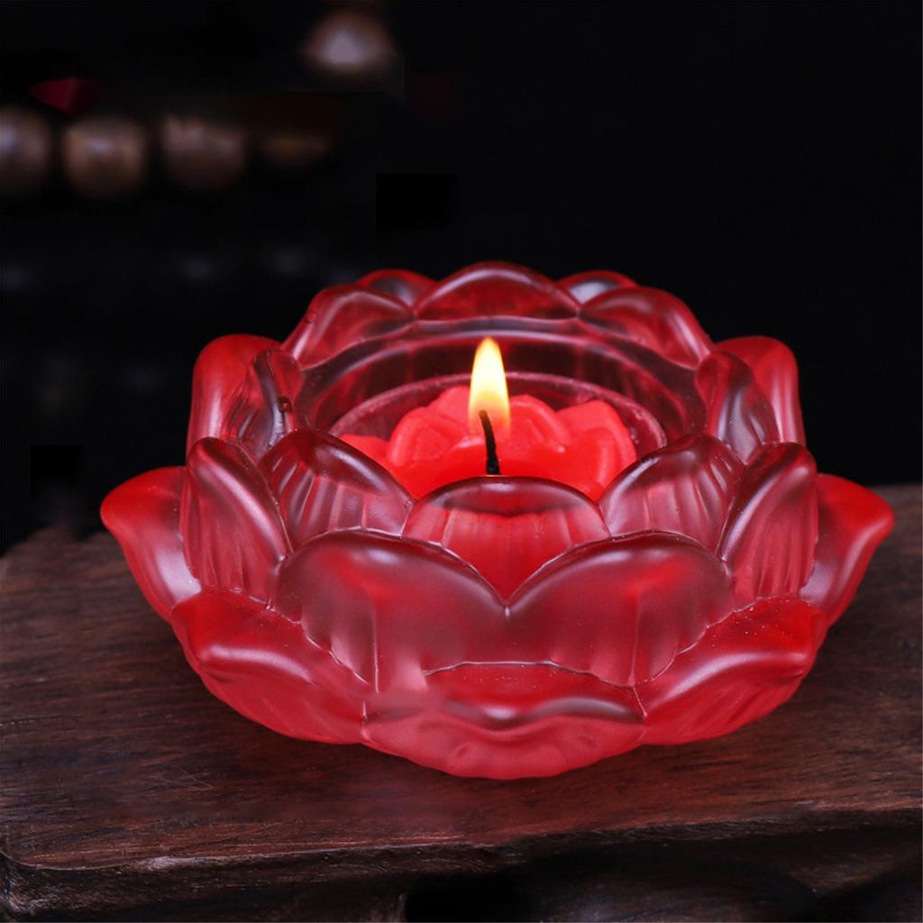 7 Colors Crystal Glass Lotu Flower Candle Tea Light Holder Buddhist Candlestick