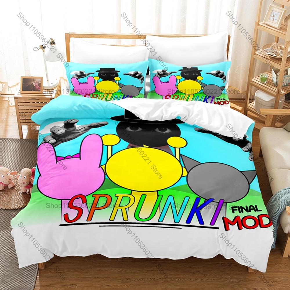 S-Sprunki 3 шт. Комплект постельного белья, Пододеяльник + 2 Наволочки, Цветный принт Музыкальная игра, Мягкая микрофибра для фанатов игр, Декор