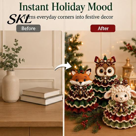 DIY Craft Supplies for Adults Animal Xmas Tree Crochet Kit, Christmas Cute Yarn Crafts Highland Cow Forest Kit Beginners, Holiday Decor Patterns