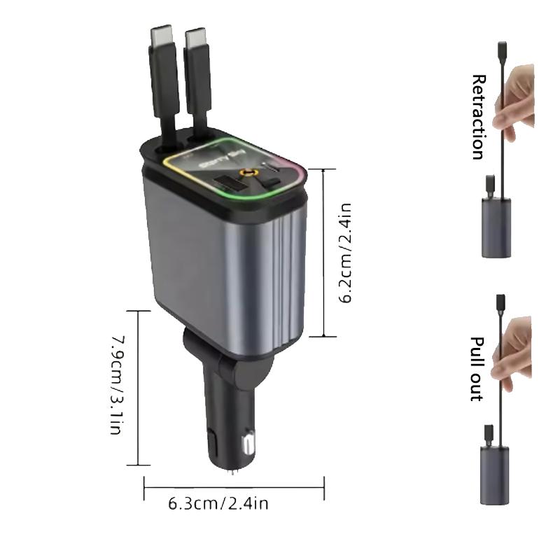 4 в 1 выдвижное автомобильное зарядное устройство с кабелем USB C Lightning Starlight в крыше автомобиля быстрая зарядка для телефонов iPhone и Samsung
