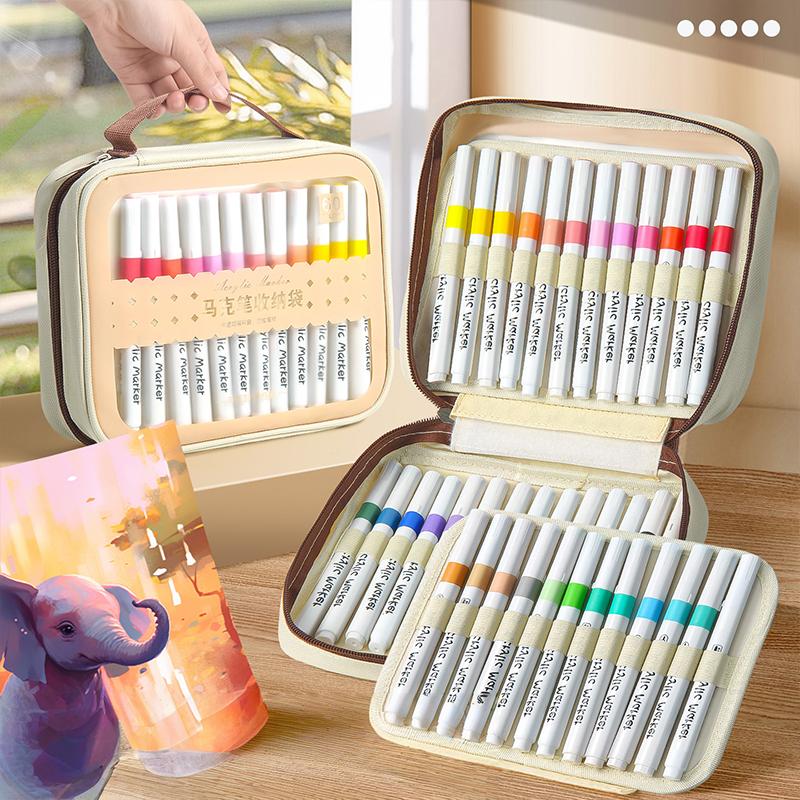 24/36/48/60/84/120Slots Markers Pen Storage Bag Large Capacity Zipper Canvas Storage Pencil Bag Watercolor Pen Stationery Bag