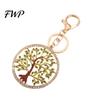 Enamel Craftsmanship Keychain Pendant Rhinestones Inlaid Tree of Life Design Decorative Keyring Accessory Key Chain with Anti-Oxidation Lobster Clasp