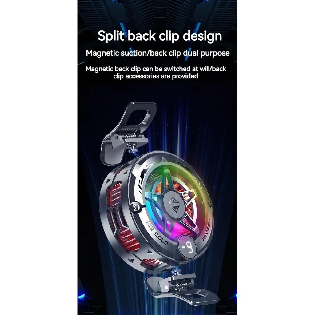 K20 Universal Portable Magnetic Semiconductor Phone Cooler with Digital Display RGB Lights Powerful Cooling Fan for Gaming