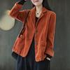 Corduroy Suit Coat Women Autumn Retro Loose Fit Single-Breasted Suit Jacket Lapel Long Sleeve Solid Color Business Coat with Poc