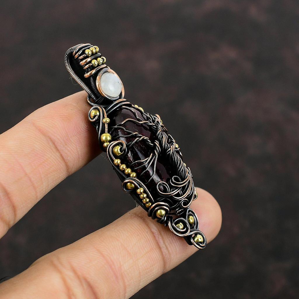 Tree Of Life Red Fire Labradorite Pendant Copper Wire Wrapped Pendant Rainbow Moonstone Gemstone Pendant Handmade Jewelry Gift For Wedding