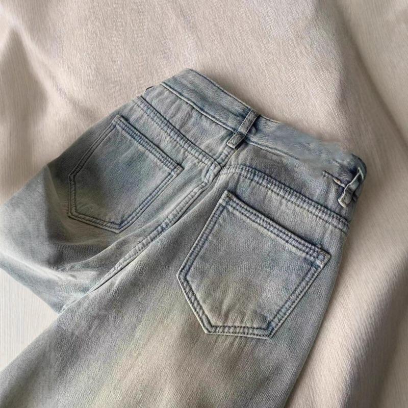 Fleece jeans women's straight, new winter high-waisted loose wide-leg straight jeans