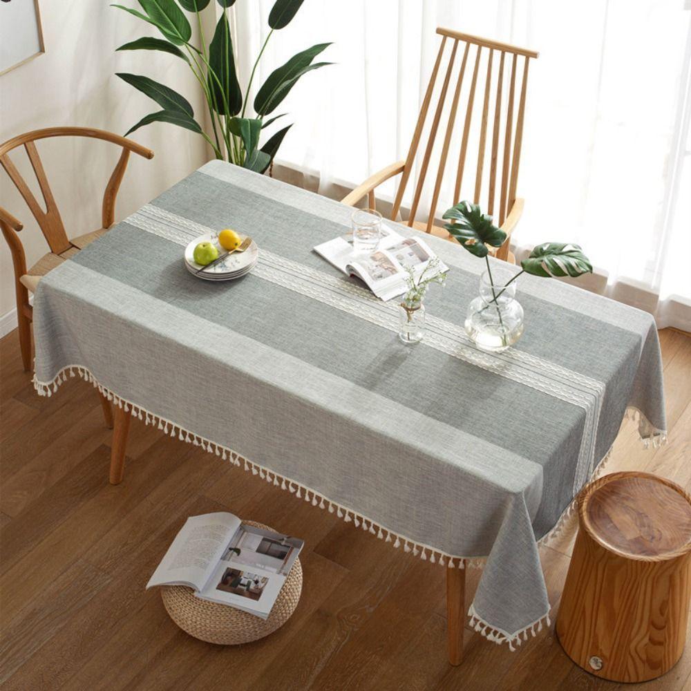 Tassel Edge Interweaving Grid Tablecloth French Rustic Washable Restaurant Tablecloth Rectangular Dust Cover Coffee Table Mat