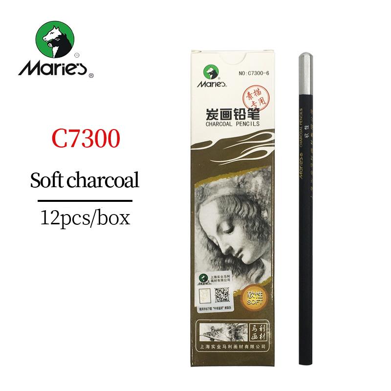 Marie 6/12 шт. Профессиональные угольные карандаши для эскизов Мягкие/Средние/Твердые/Очень мягкие Угольные ручки для рисования Художественные принадлежности C7300/7360