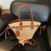 Grass Weaving Handheld Shoulder Bag With Zipper Closure For Daily Style