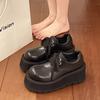 Height-increasing Thick-soled Small Leather Shoes Women's Autumn New Big Head Wedge Heel Single Shoes Soft Leather Casual Muffin Shoes
