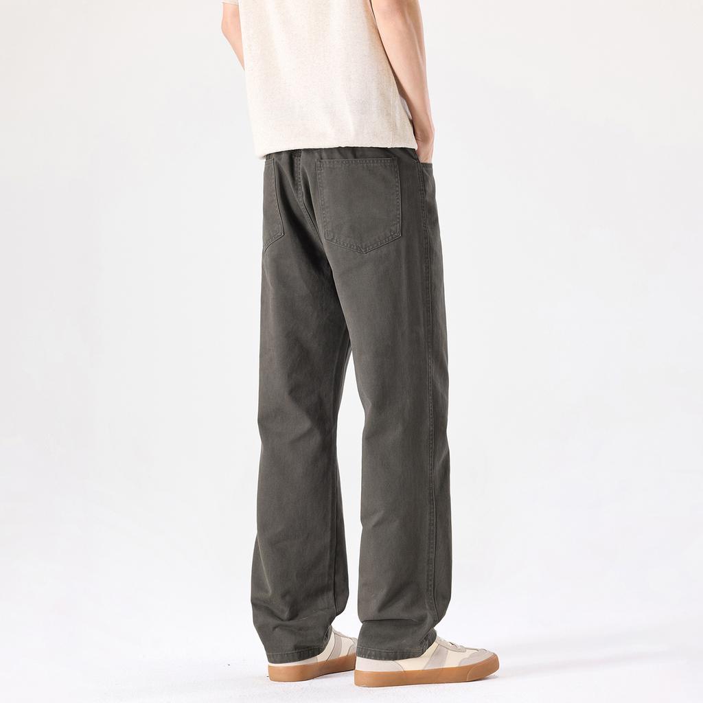 Heavy pure cotton straight casual pants men's spring tide brand American retro solid color loose wide-leg pants tooling trousers