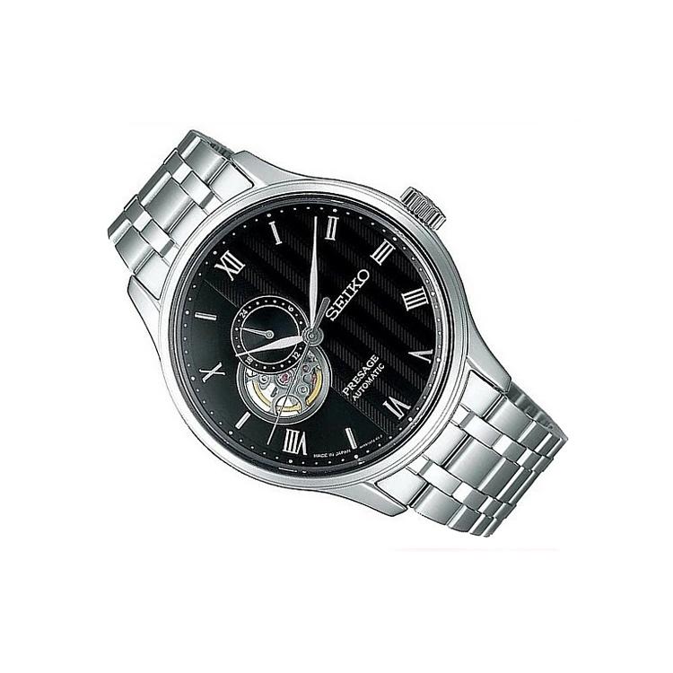 Seiko Мужские часы Presage с механическим механизмом и стальным ремешком, черный циферблат SSA377J1