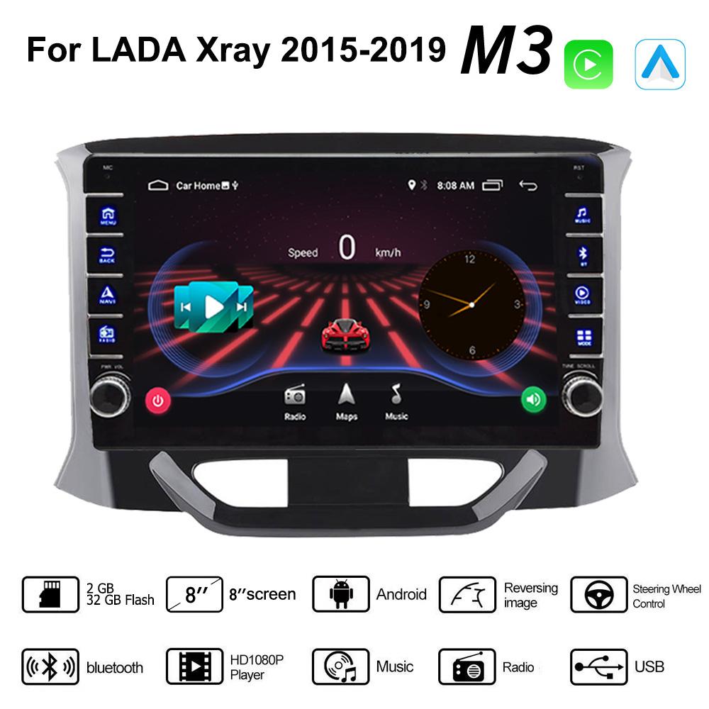 Автомобильное стерео радио на базе Android 2 Din для LADA Xray 2015-2019 с кнопочной ручкой, GPS-навигацией, мультимедийным видеоплеером Carplay, 2 + 32 ГБ