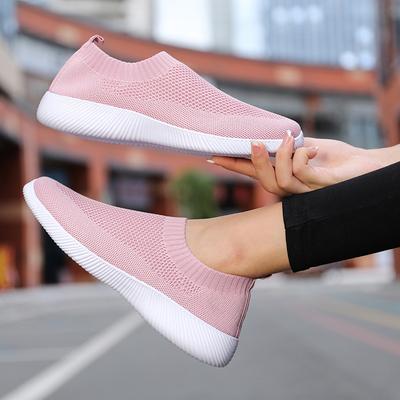 Женские однотонные сетчатые кроссовки Flying Woven Walking Fashion Slip-on Flat Shoes Sports Running Tennis