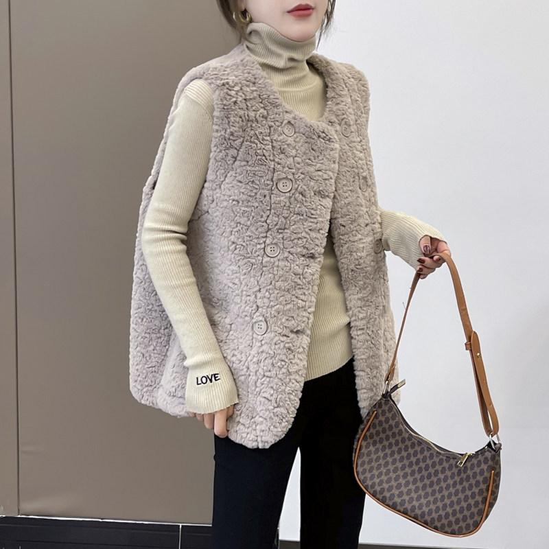 Овечья шерсть осень и зима новый меховой интегрированный жилет универсальный свободный плюшевый жилет куртка