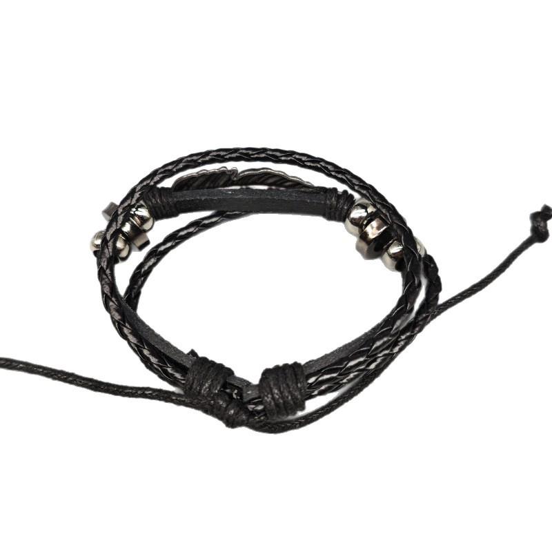 Набор кожаных браслетов с регулируемым шнурком, подвесками-перьями и листьями – Винтажный сплав, Звезда, Плетеная коллекция из 5 предметов