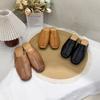 Ретро-шлепки на плоской подошве с круглым носком из натуральной кожи, мягкая подошва, однотонные женские туфли