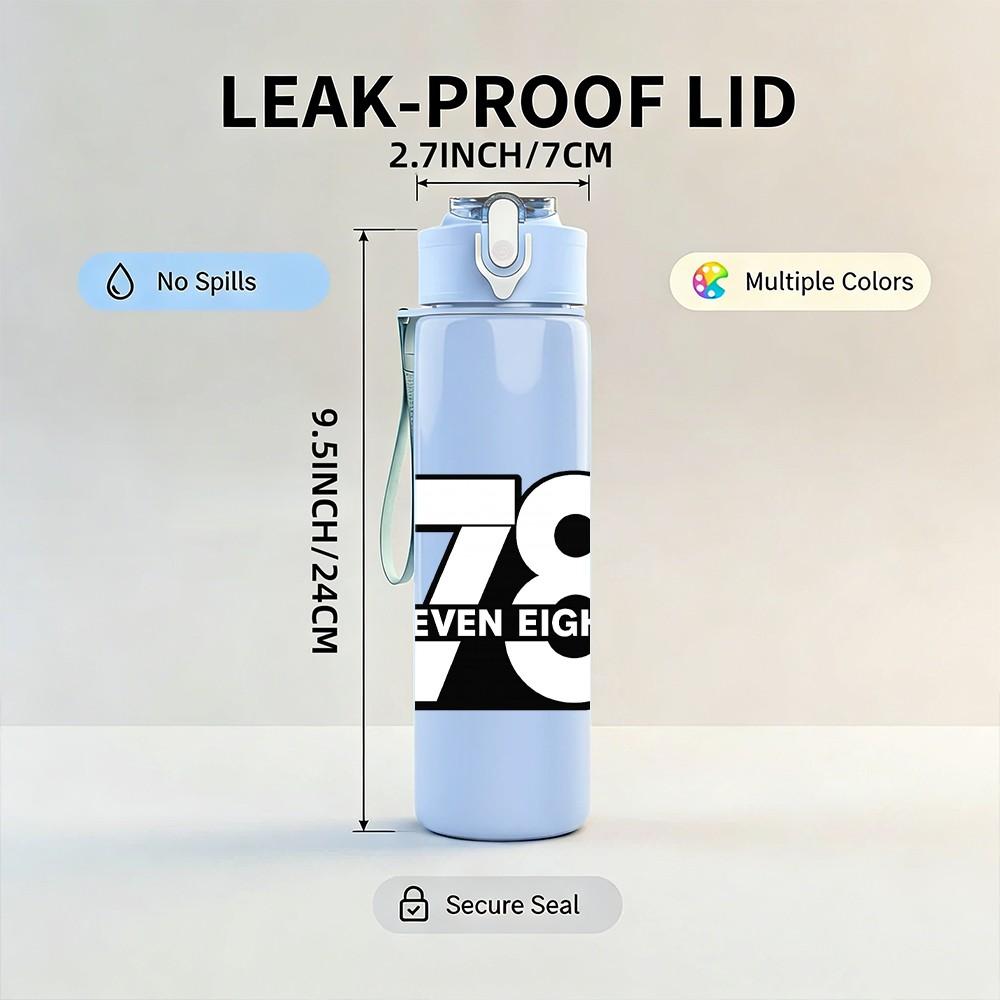 1PC Seventy Eight Block Number Print 750ml Color Plastic Sports Water Bottle Leakproof Flip Straw Lid Suitable for Sports Office Home Use