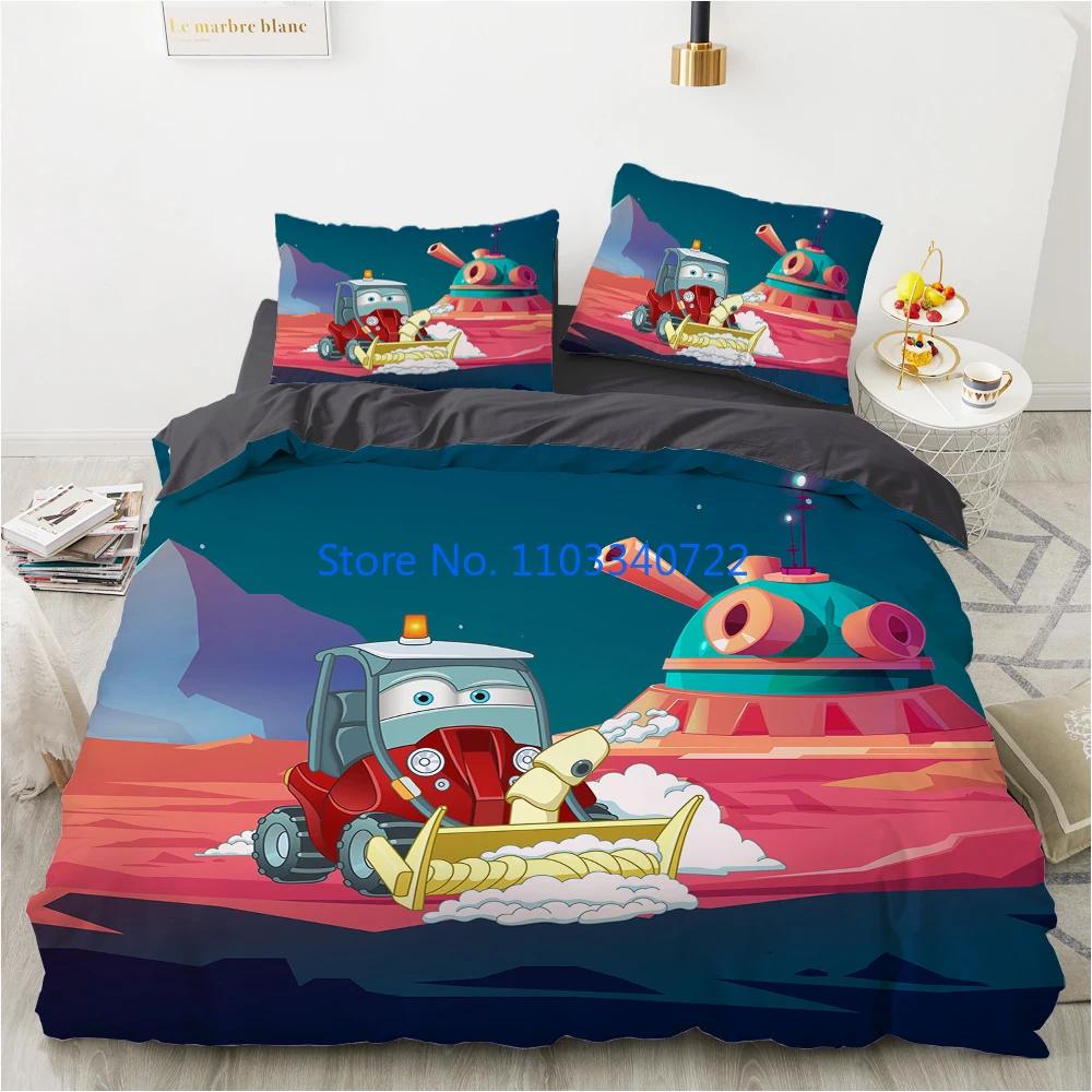 Cartoon Car King Queen Duvet Cover Cute Red Toy Sports Cars Bedding Set Kids Police Car Fire Truck Bedclothes Children Bedroom