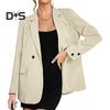 Women Fall Spring Suit Coat Formal Business Style Button Closure Cardigan Solid Color Plus Size Loose Lapel Long Sleeve Pockets OL Commute Jacket