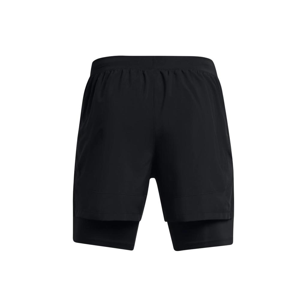 Under Armour Mid-Waist Drawstring Fitted 2-In-1 Sports Shorts Men Bottoms Black 1382640-001