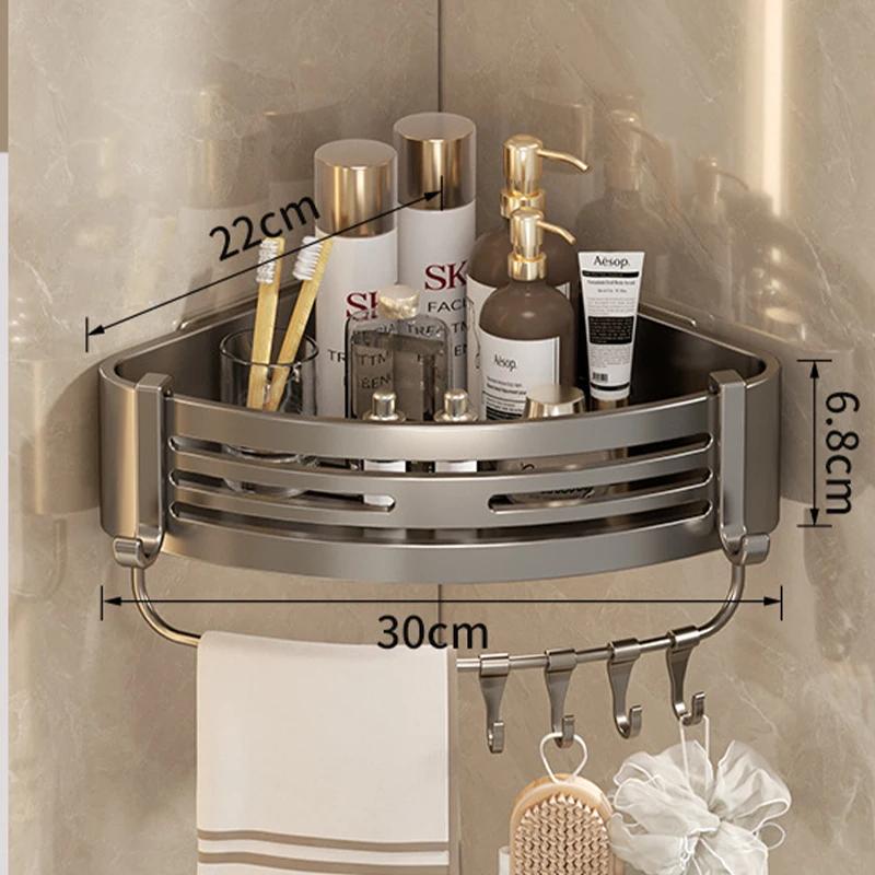 Shower Corner Shelf with Towel Bar Hook Space Aluminum athroom Shelf Without Drilling Shampoo Holder Bathroom Accessori