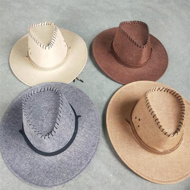 Men's Cowboy Hat Embossed Linen Sunshade Hat Sun Hat Beach Hat Riding Hat Women's