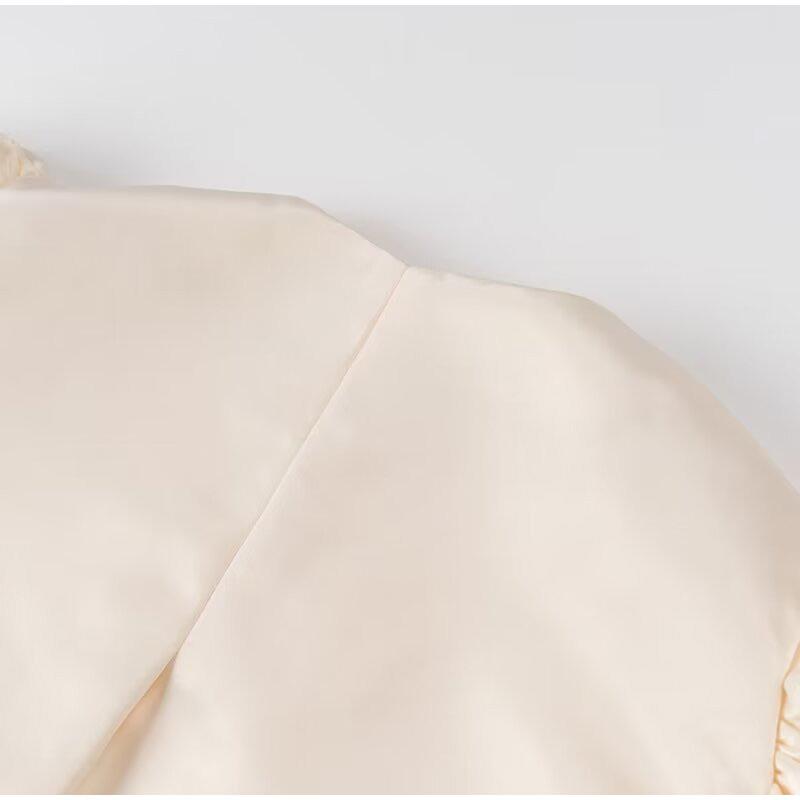 Women's Blouse Top with Puffe Sleeve Solid Satin Shirt New Spring Summer Female Sleeves O Neck Loose Short Shirt Female Blouses