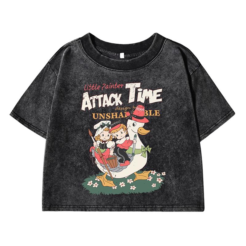 Оригинальная милая футболка с ретро-принтом утки, женская, стиранная, короткая, крутые футболки, потертая хип-хоп одежда, дышащие мягкие топы