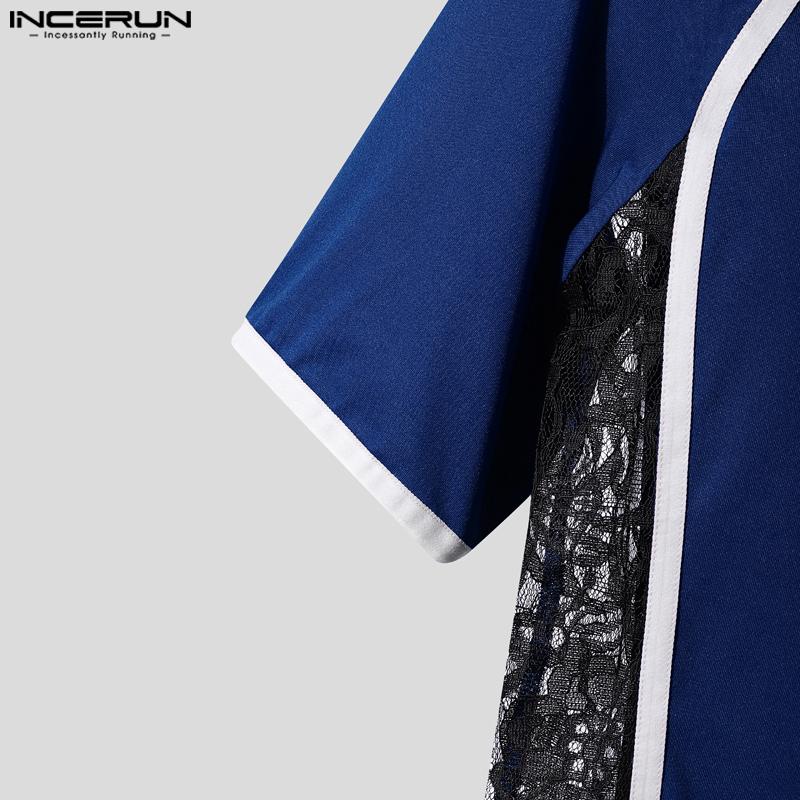 INCERUN Мужские комбинезоны с коротким рукавом, пэчворк с боковой шнуровкой, облегающие ромперы, домашняя одежда