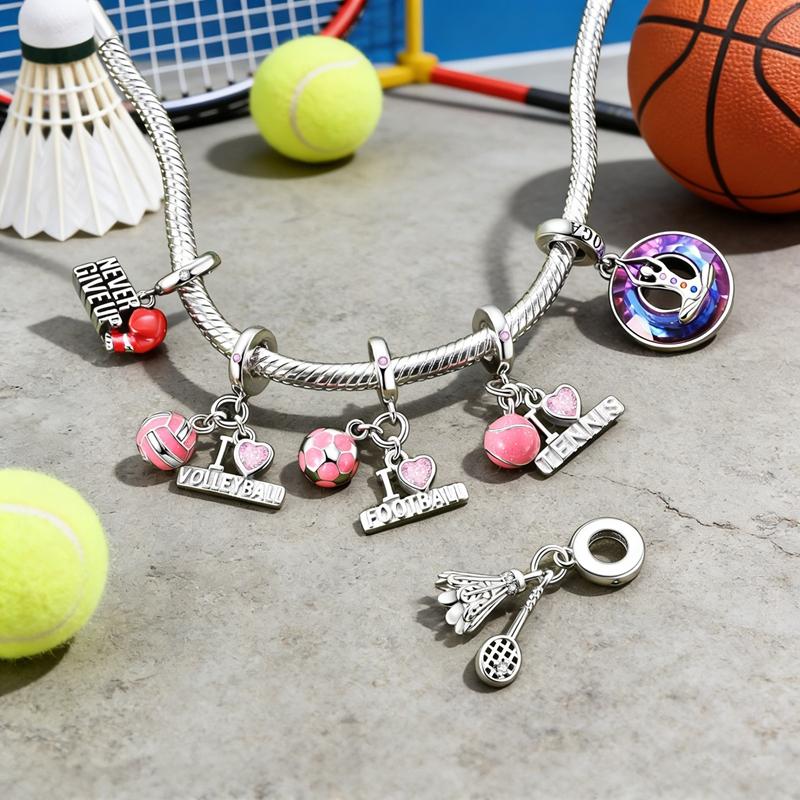 925 Silve Charms Sports Series Basketball Football Badminton Yoga Boxing Charms Bead Pendant Fit Bracelet Jewelry Gift