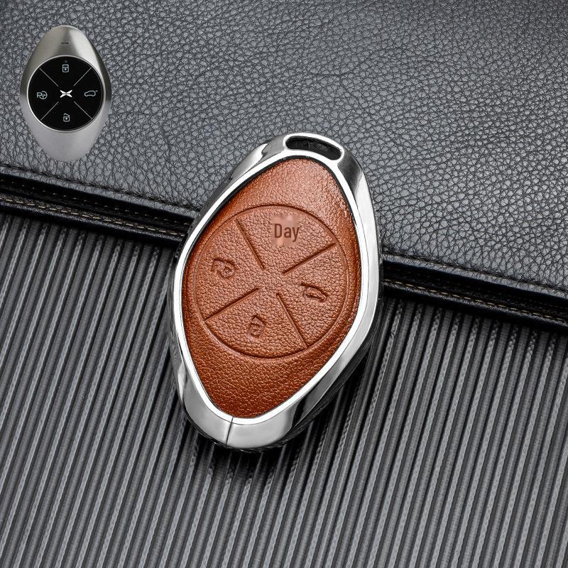Кожаный чехол для ключа автомобиля с хорошим сигналом для Xiaopeng P7 G9 G3 P5 - Металлический, полная защита, двусторонняя защита