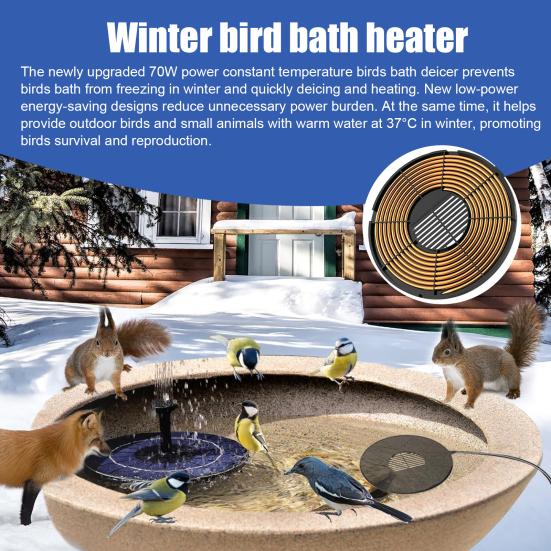 70 Вт Нагреватель для ванн для птиц, размораживатель для мелководных прудов, термостатически управляемый зимний уличный водонагреватель для перил балконов, ванн для птиц