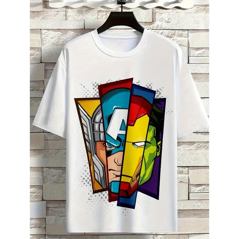 Summer Marvel Superhero Block Printed Short Sleeve Men's Street Round Neck Short Sleeve Top