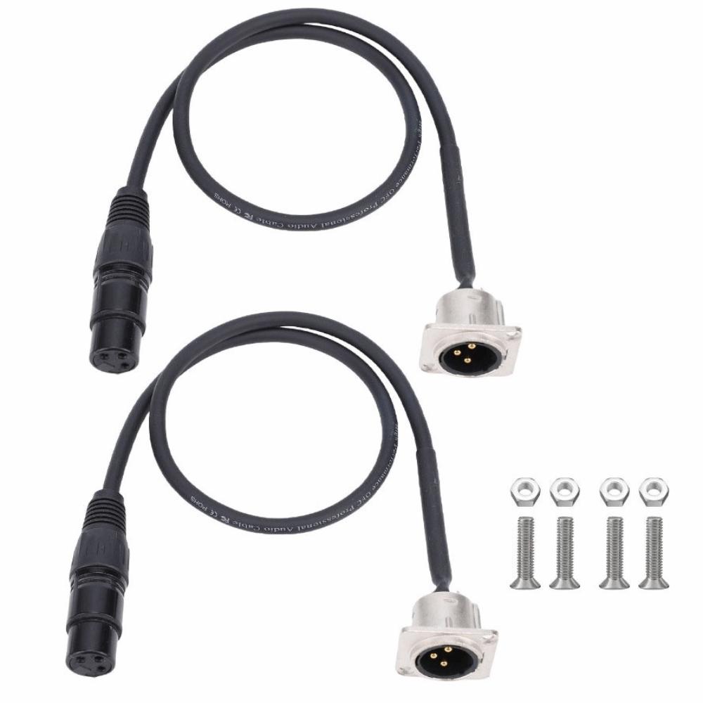 2 шт. Профессиональные XLR-кабели сквозные, 3-контактные, тип D, 2 фута, штекер для монтажа на панель к разъему-гнезду, XLR-кабель, напольная коробка