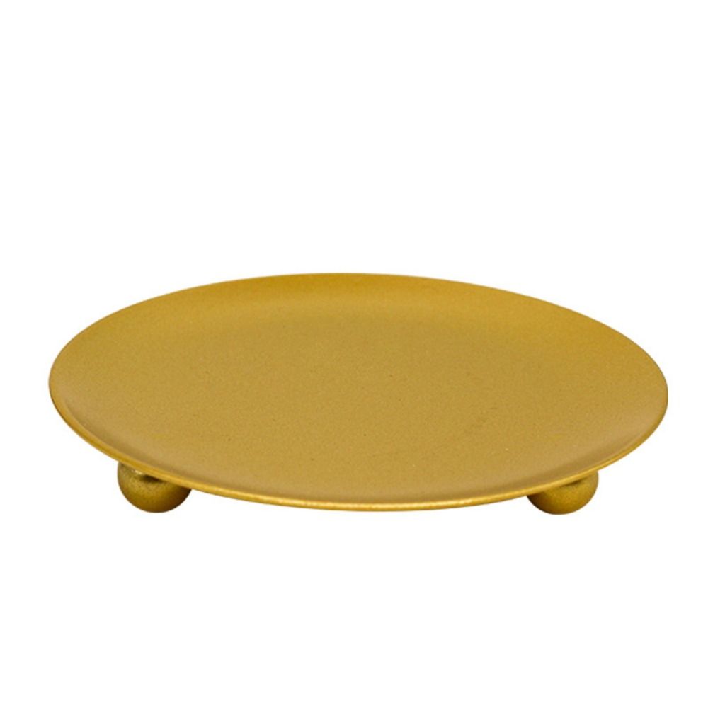 Round Pillar Metal Plate Golden Festival Candlestick Holder Simple Candle Base Tray  for Home