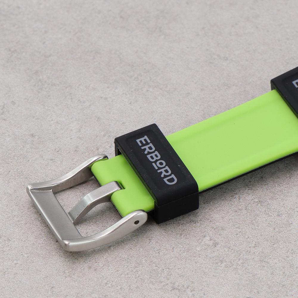 ERBORD Universal Silicone Strap 20mm, Dual Color, Black / Lime / Silver Buckle