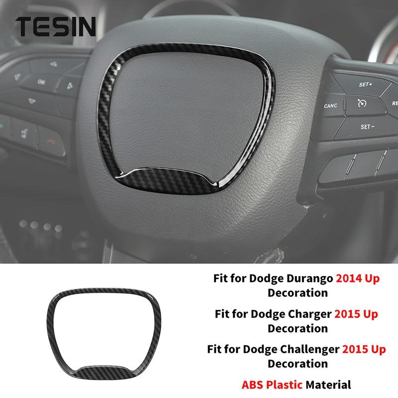 Car Carbon Fiber Grain Central Control Steering Wheel Gear Shift Decoration Cover for Dodge Charger 2015 Up Interior Accessories